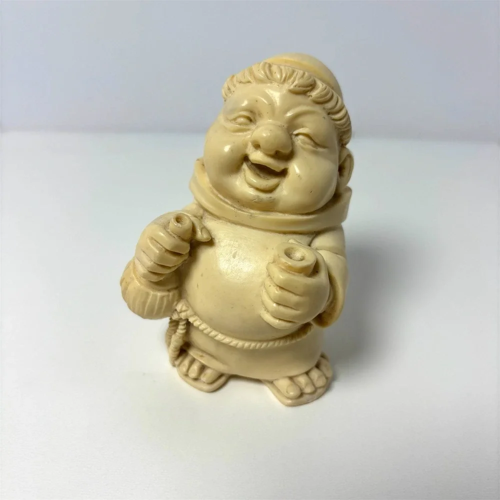 Vintage Gino Ruggeri Alabaster Monk Set‎ of 2 Jolly Friar Resin Figurines